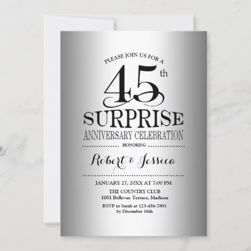 Surprise 45th Wedding Anniversary _ Silver Invitation