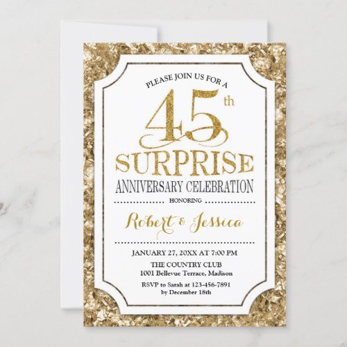 Surprise 45th Wedding Anniversary _ White Gold Invitation