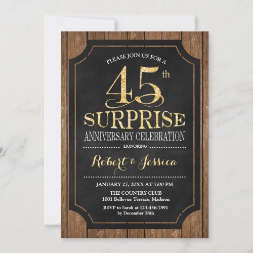 Surprise 45th Wedding Anniversary _ Wood Gold Invitation