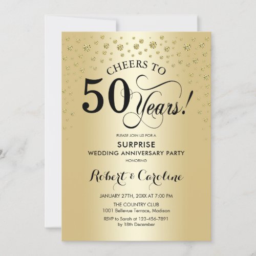 Surprise 50th Anniversary Celebration _ Gold Black Invitation