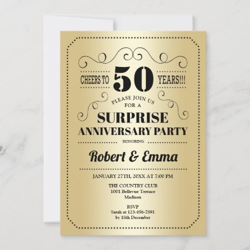 Surprise 50th Anniversary Party _ Gold Black Invitation