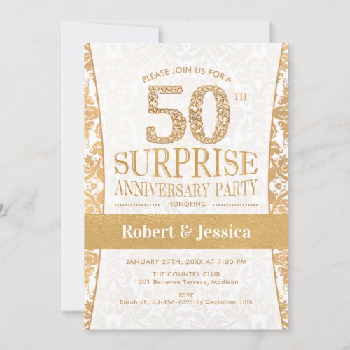 Surprise 50th Anniversary Party _ Gold White Invitation