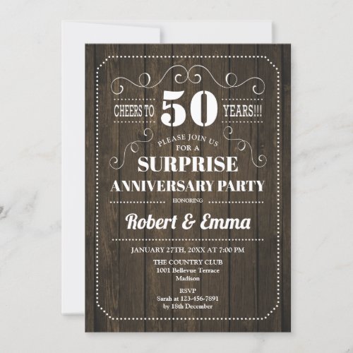 Surprise 50th Anniversary Party _ Rustic Wood Invitation