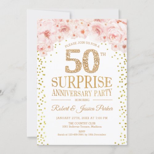 Surprise 50th Anniversary Party _ White Gold Invitation