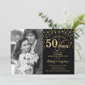 Surprise 50th Anniversary with Photo Black Gold Invitation (Standing Front)