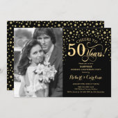 Surprise 50th Anniversary with Photo Black Gold Invitation (Front/Back)