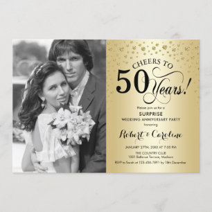 Surprise 50th Anniversary with Photo Gold Black Invitation
