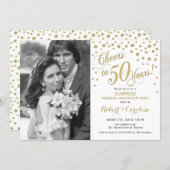 Surprise 50th Anniversary with Photo - Gold White Invitation (Front/Back)
