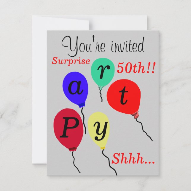 Surprise 50th Birthday Balloons Invitations (Front)
