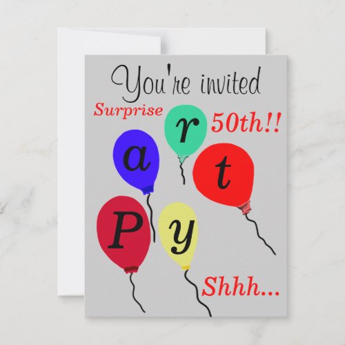 Surprise 50th Birthday Balloons Party Invitations