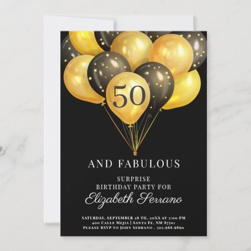 Surprise 50th Birthday Black And Gold Invitation