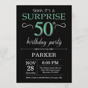 Surprise 50th Birthday Black and Green Glitter Invitation