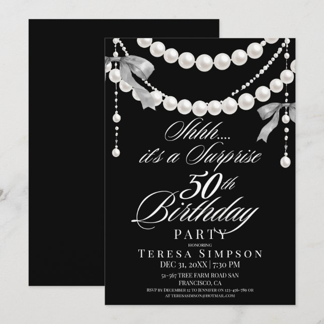  Surprise 50th Birthday Black & White Invitation (Front/Back)