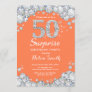 Surprise 50th Birthday Coral Silver Diamond Invitation