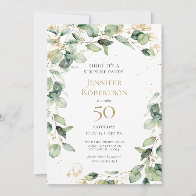 Surprise 50th Birthday Eucalyptus Invitation (Front)