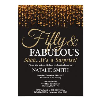 Surprise 50th Birthday Fifty and Fabulous Gold Invitation