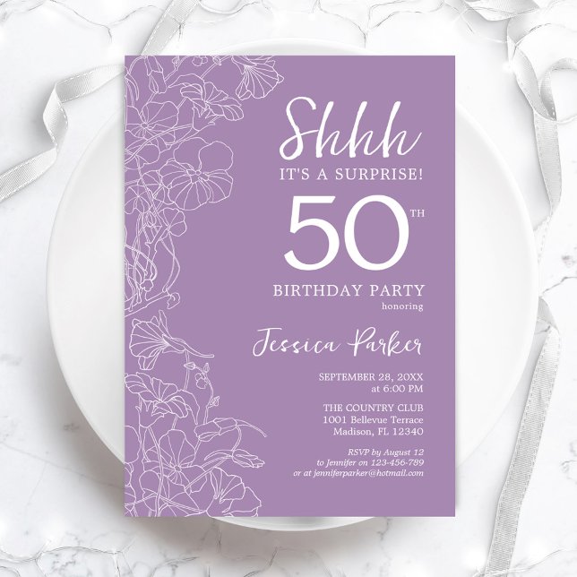 Surprise 50th Birthday - Floral Purple Invitation (Creator Uploaded)
