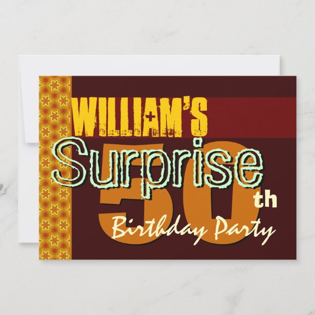 Surprise 50th Birthday Gold and Chocolate Stars Invitation (Front)