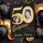 Surprise 50th birthday gold black photo invitation<br><div class="desc">Trendy bold typography 50th woman birthday surprise party invitation with 2 photos and modern retro style script. Easy to personalize with your text and pictures.     Digital download available, </div>