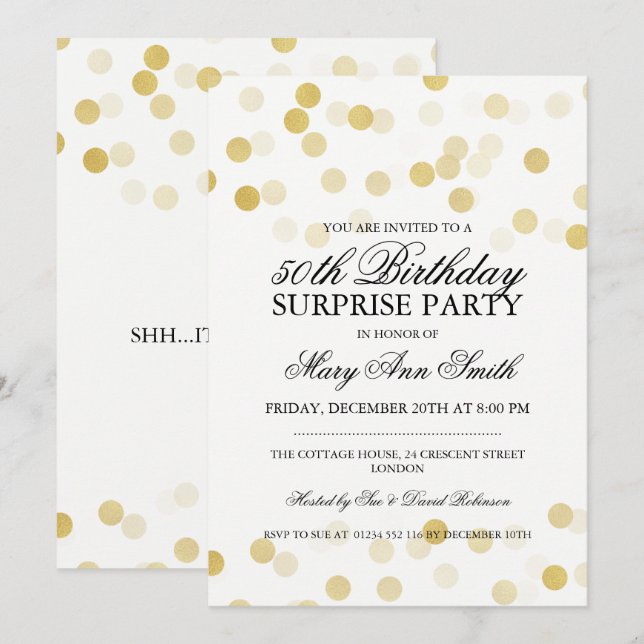 Surprise 50th Birthday Gold Foil Glitter Lights Invitation (Front/Back)