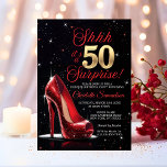 Surprise 50th BIRTHDAY Gold Red High Heels Fifty Invitation<br><div class="desc">Gorgeous Shhh it's a SURPRISE Invitations for that sassy woman turning 50!  Stepping into 50 / Fifty & Fabulous with red high heal and 50 in gold on black background. Sparkling glitter.  Get matching BIRTHDAY PARTY decoration.</div>