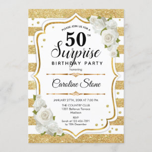 Surprise 50th Birthday - Gold White Invitation