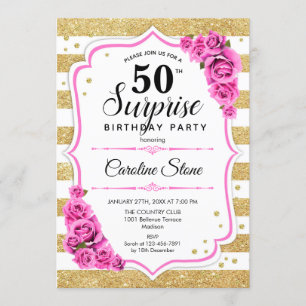 Surprise 50th Birthday - Gold White Pink Invitation