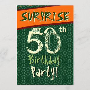 SURPRISE 50th Birthday Green Orange Cream Stars Invitation