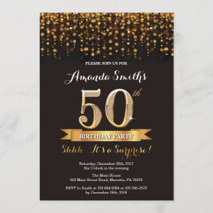 Surprise 50th Birthday Invitation Black and Gold
