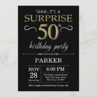 Surprise 50th Birthday Invitation Black and Gold