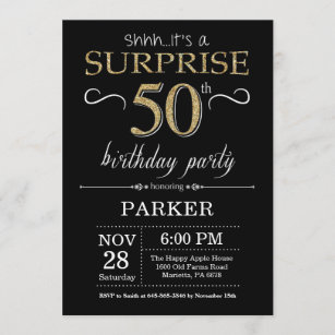 Surprise 50th Birthday Invitation Black and Gold