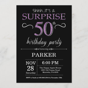 Surprise 50th Birthday Invitation Black and Purple