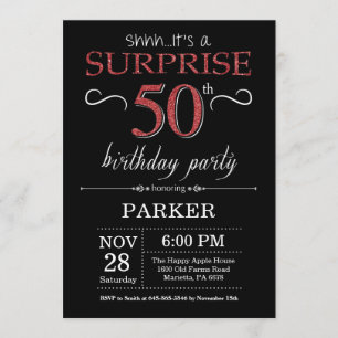 Surprise 50th Birthday Invitation Black and Red