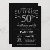 Surprise 50th Birthday Invitation Black and Silver (Front/Back)