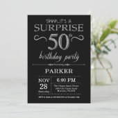 Surprise 50th Birthday Invitation Black and Silver (Standing Front)