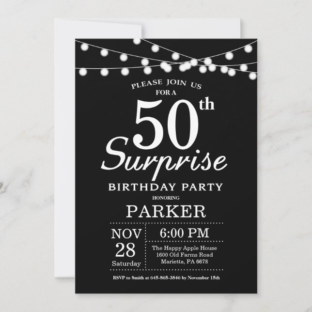 Surprise 50th Birthday Invitation Black and White (Front)