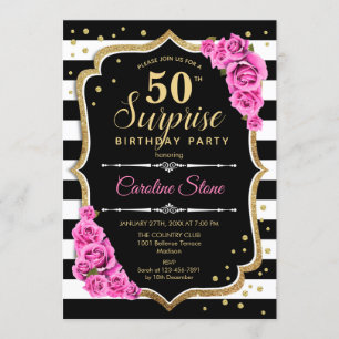 Surprise 50th Birthday Invitation Black White Pink