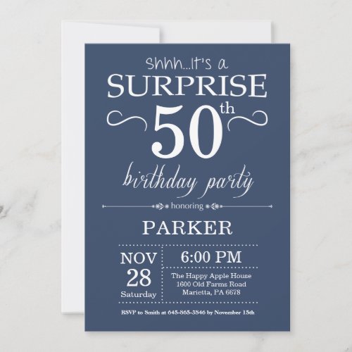 Surprise 50th Birthday Invitation Blue