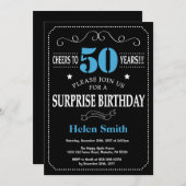 Surprise 50th Birthday Invitation Blue and Black (Front/Back)