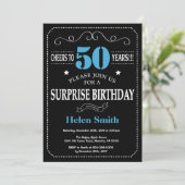 Surprise 50th Birthday Invitation Blue and Black (Standing Front)