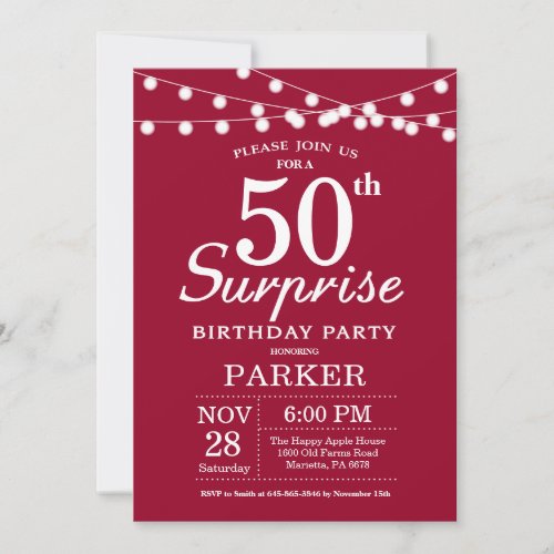 Surprise 50th Birthday Invitation Burgundy Red
