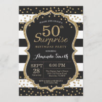 Surprise 50th Birthday Invitation. Gold Glitter