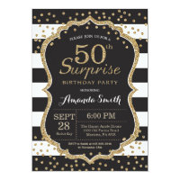 Surprise 50th Birthday Invitation. Gold Glitter Invitation