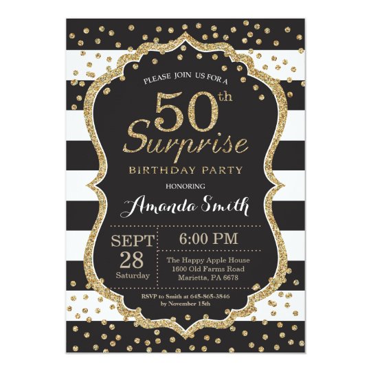surprise 50th birthday invitation gold glitter invitation zazzle com