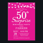 Surprise 50th Birthday Invitation Hot Pink<br><div class="desc">Surprise 50th Birthday Invitation with String Lights. Hot Pink Background. Female Lady Elegant Modern bday. 13th 15th 16th 18th 20th 21st 30th 40th 50th 60th 70th 80th 90th 100th,  Any age. For further customization,  please click the "Customize it" button and use our design tool to modify this template.</div>