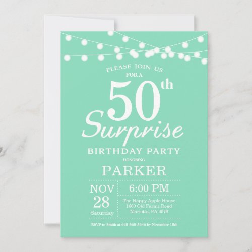 Surprise 50th Birthday Invitation Mint Green