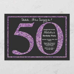 Surprise 50th Birthday Invitation Purple Glitter