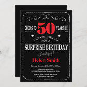 Surprise 50th Birthday Invitation Red and Black (Front/Back)