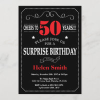 Surprise 50th Birthday Invitation Red and Black