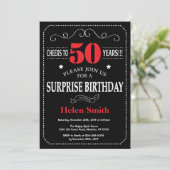 Surprise 50th Birthday Invitation Red and Black (Standing Front)